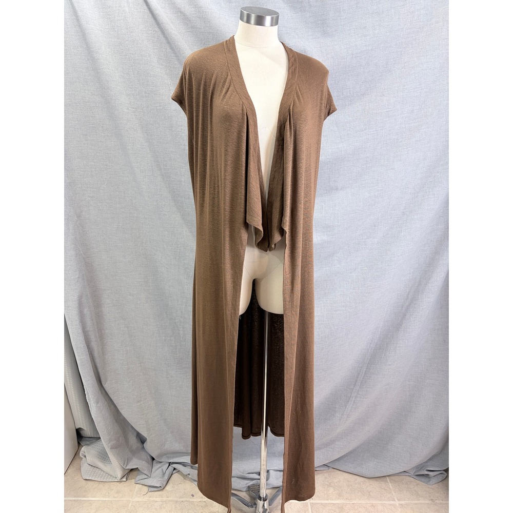 Lafayette‎ 148 New York Brown Linen Blend Draped Maxi Duster Cardigan Medium